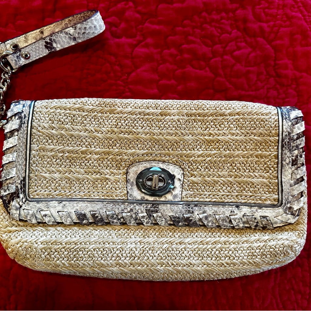 Coach Hamptons Python Straw Wristlet